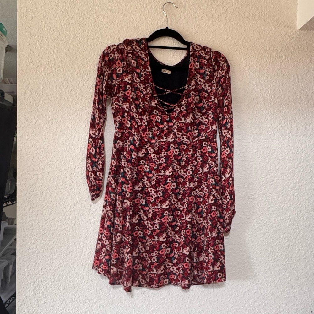 Hollister Burgundy Floral Long Sleeve Dress